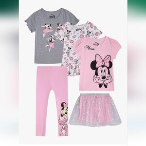Disney Pink and Silver Kids 5 Piece Matching Set Tutu Skirt & Pants Minnie Mouse